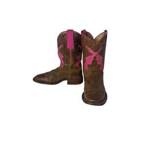 Anderson Bean Youth Pink Brown Leather Embroidered Cowgirl Western Boots size 3